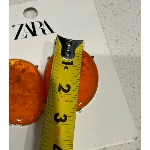 Zara Womens Bloggers Favorite Luxury Oval Stone Metal Earrings Orange Sz 2.5"x2" - Picture 4 of 7
